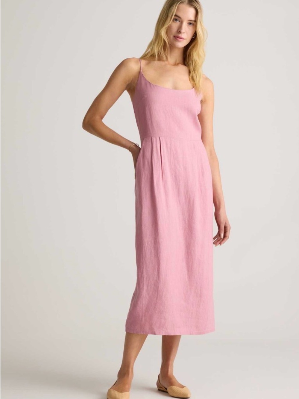 Quince 100% European Linen Scoop Neck Midi Dress Mauve